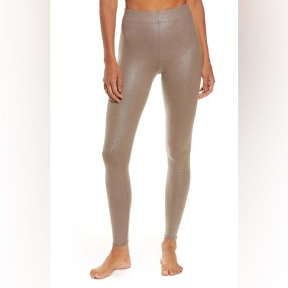 ALO Yoga Pants - ALO Yoga Faux Leather Airbrush High Waist Legging Hot Coacoa Brown Sz Small
